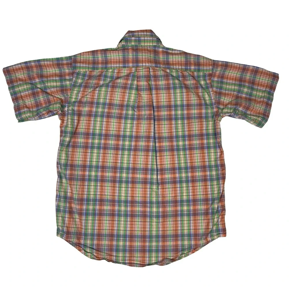 Ralph‎ Lauren Boys Large Plaid Short Sleeve Button Down Shirt Orange Green Blue